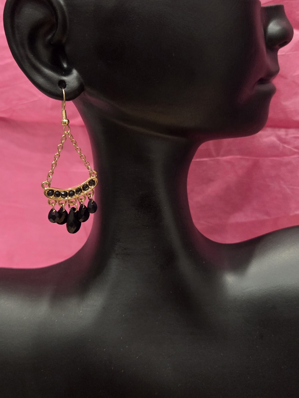 Gold and Black Teardrop Dangle Earrings - Elegant Women Jewelry